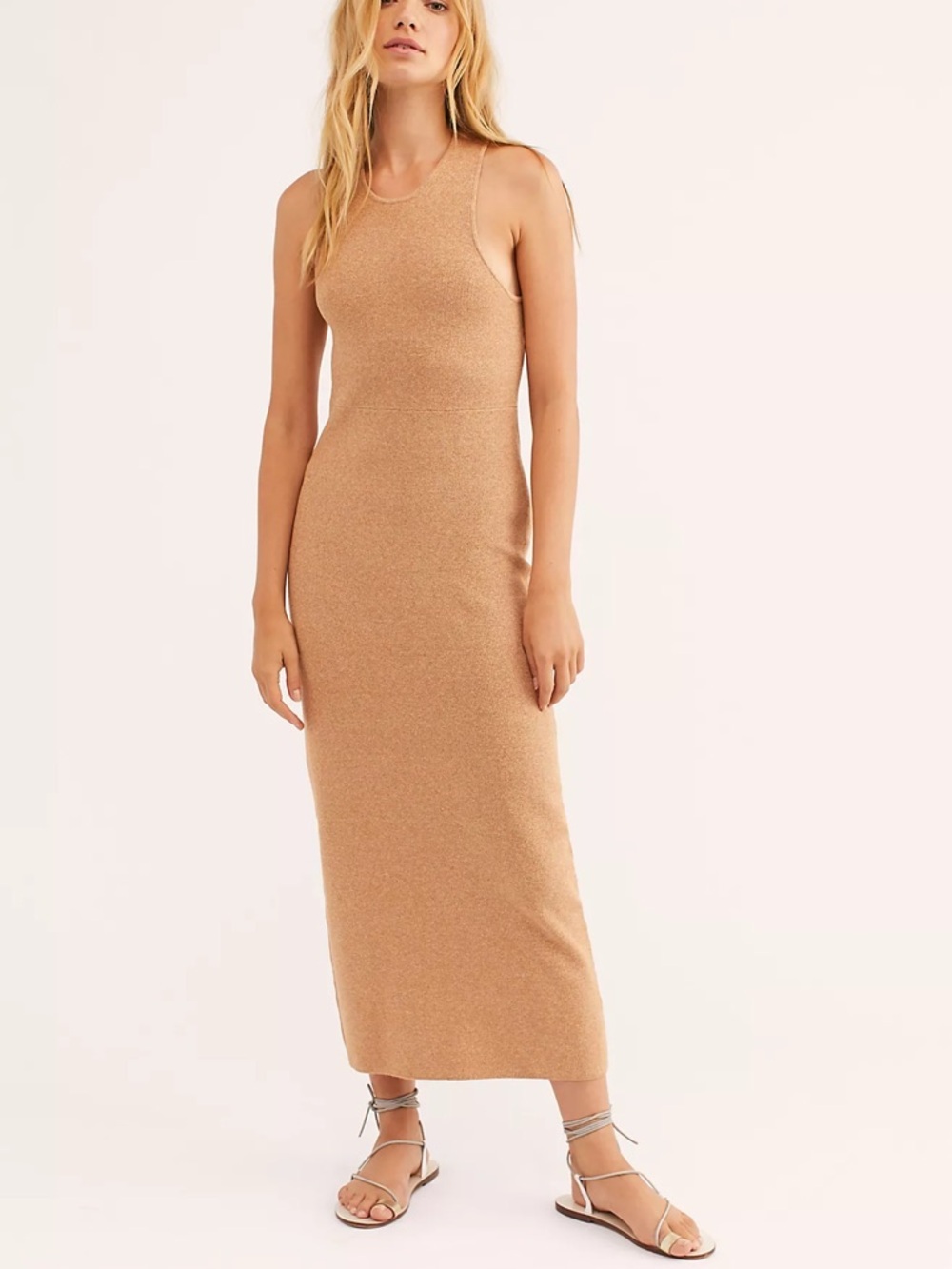 Free People FP Beach Coronado Ribbed Sweater Knit Peach Sands Maxi Dress